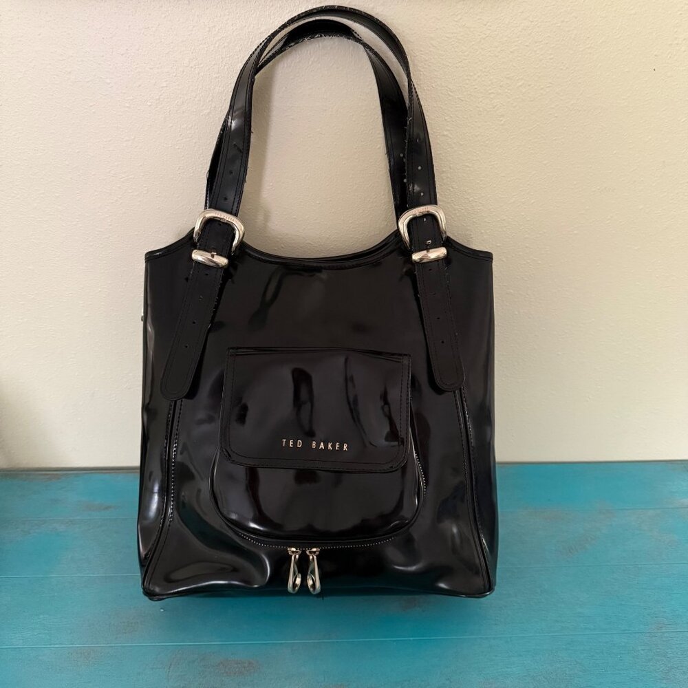 Ted Baker 'Tama' Black Patent Leather Large Tote Shoulder Handbag Purse
